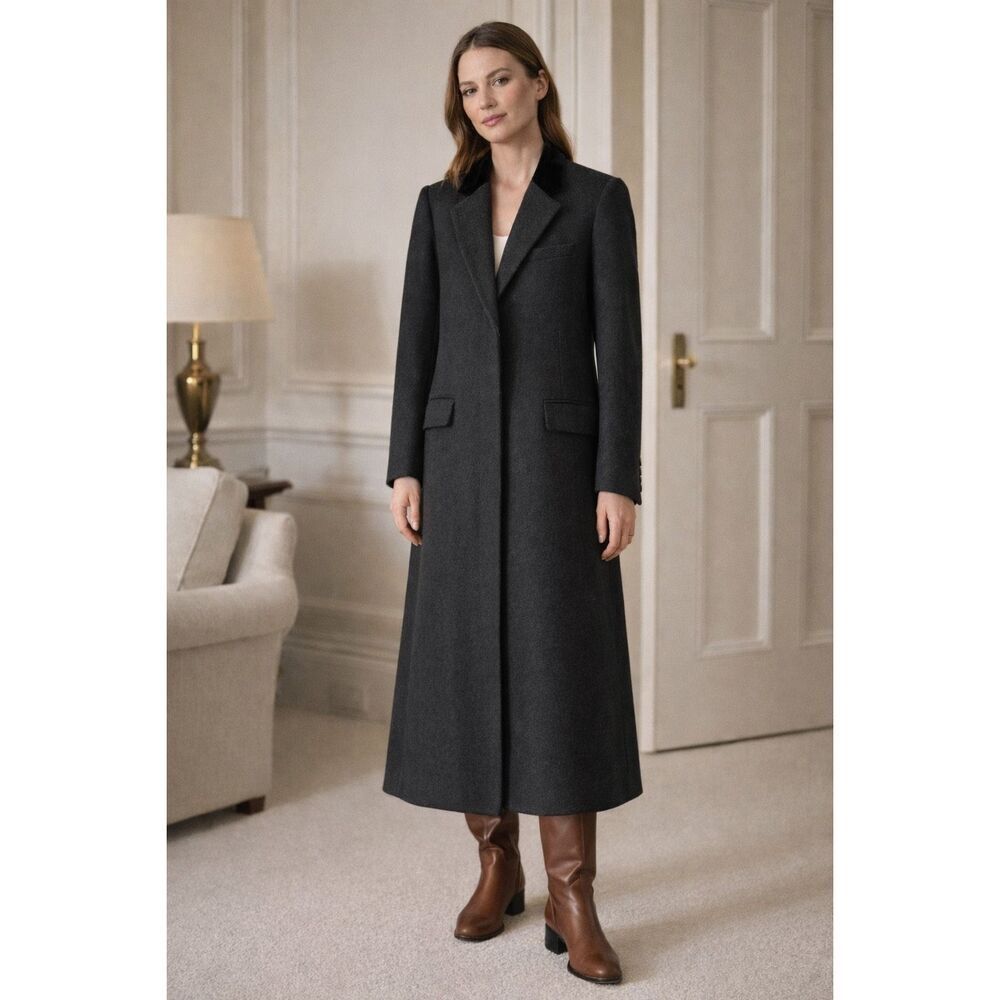J. Crew Overcoat Womens Size 12 Grey Velvet Collar Equestrian Winter Coat